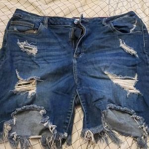 Distressed denim shorts